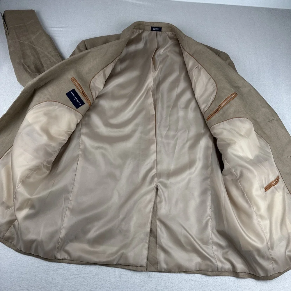 Saddlebred Mens Tan 100% Linen Blazer Sport Coat 46L lightweight Breathable